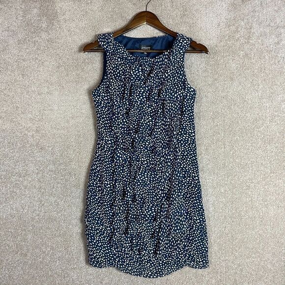 Adrianna Papell Dress Womens 4 Blue Polka Dot Ruffle Front Shift Wedding Silky‎ - Picture 1 of 10